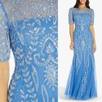 Adrianna Papell Floral Beaded Embellished Godet Gown Maxi Dress Ocean Dream Blue Photo 1