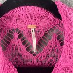 Free People FREE‎ PEOPLE Women’s Size Medium Until Sundown Shirt Cover-Up Boho Pink Crochet Photo 2