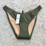 J.Crew  curved waist cheeky bikini bottom textured smocked olive green size small Photo 0