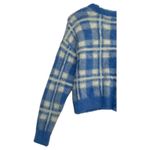 Altar'd State Cardigan Sweater Womens Small Blue White Fuzzy Plaid Cropped Photo 9