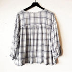 Max Studio  Plaid Rayon Peasant Blouse XS/S Flowy Long Sleeve Photo 6
