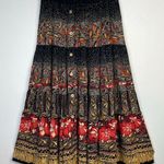 carole little Vintage Crinkle Tiered Button Artsy Floral Boho Long Maxi Skirt M Photo 0