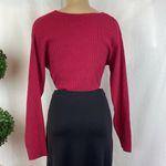 Sam Edelman Red Cropped Ribbed Long Sleeve Twist Tie Waist Sweater NEW S Photo 2