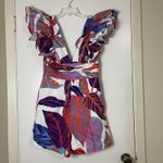 Hutch Anthropologie  Printed Ruffle Sleeve tropical leaves Romper US 10 Photo 3