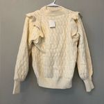 FRNCH New  Paris Cream sweat Valeria Ruffle Shoulder Pointelle Sweater Photo 4