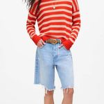 Madewell Linen Drop Shoulder Sweater Bright Flame Striped Nautical Small Photo 5