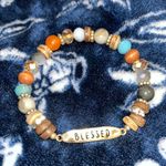 Source Unknown "Blessed" Bar Charm Beaded Stretch Bracelet with wood, glass, and crystal beads Photo 1