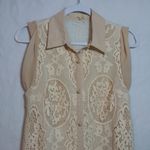 Ryu  CottageCore Sleeveless Beige Lace Overlay Button Front Dress Beach Boho Sz S Photo 1