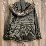 EXPRESS  olive green faux fur hooded silky winter jacket, size M Photo 4