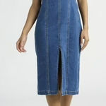 Sofia Denim Dress Women's Sz L Medium Wash Sleeveless Knee Length Slit Blue Size L Photo 0