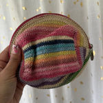 Unbranded Crochet Straw Woven Rainbow Stripe Lined Cosmetic Zipper Pouch Photo 0