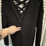 Love by Design Love By Design Black Fuzzy Soft Open Knit Textured Cardigan Size M Lace Up Back Photo 0