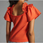 Pilcro Eyelet Ruffle Top in Bright Red, Size M​​​​​​ Red Size M Photo 1