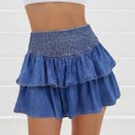 Aerie  Blue Smocked Denim Skirt Photo 0