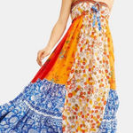 Free People  Golden Dreams Maxi Dress Boho Floral Patchwork Strapless Tiered M Photo 0