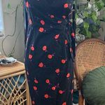 Urban Outfitters Quebec Black Floral Linen Blend Side Tie Faux Wrap Midi Dress Photo 0