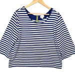 Anthropologie  Postmark‎ Women's Blue White Striped Top Yellow Back Zip Large Photo 0
