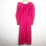 ZARA  Eyelet Pink Fushia Maxi Dress Cotton Poplin Long Puff Sleeve Small 7521/107 Photo 13