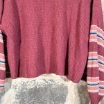 American Eagle Burgundy Striped Sleeve V Neck Cropped Sweater Woman's Small Red Photo 10