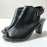 Merona Black Faux Leather Netted Peep Toe Block Heels Photo 0