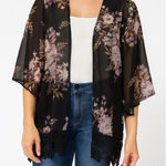 Iris  Womens sz M Black Sheer Floral Kimono Cardigan Lace Lightweight Cover Up Photo 0