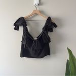 Anthropologie  Dolan Left Cost Black Off-Shoulder Bow Top Ribbed Preppy Party EUC Photo 3