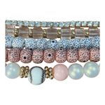 Beaded Bracelet Set with Butterfly Charm Multi Strand Pink Neutral New Gold Photo 4