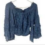 Free People  Size Small Smocked Off Shoulder Free Spirit Bell Sleeve Top‎ Photo 2