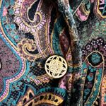 Vintage Script Blazer Size 12 Multicolor Paisley Print Velvet Boho Regal Baroque Black Photo 4