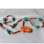 Source Unknown Vintage Tribal Turquoise Orange Stone Beaded 20" Magnet Latch Western Necklace Photo 4