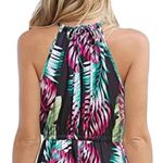 Huskary tropical luau black green and purple halter tie dress, size M Black Size M Photo 6