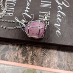 Handmade Pink Agate Caged Pendant Necklace Stainless Steel 24” Boho Crystal Jewelry Photo 2