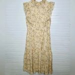 Wishlist Floral Ruffle Midi Dress Beige yellow Combo Size L Short Sleeve Photo 1