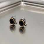 Vtg Stud Earrings Womens Silver Gold Tone Beveled Black Crystal Chunky Statement Photo 8
