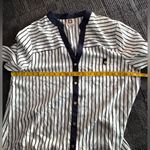 Anne Klein Blouse • Navy White Striped • Tie Front • Roll-Tab Sleeves • XL Photo 14