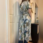 Petersyn Tayla Tropical Satin Belted Midi Dress‎ Size Medium Blue Photo 4