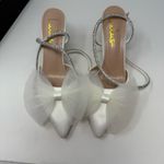 Lulus New Lelanee White Satin Rhinestone Bow Ankle Strap Pumps Size 9 Photo 2