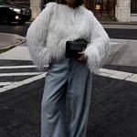 ZARA  sweater Jacket Coat faux fur shaggy fuzzy white with metallic thread  Photo 2