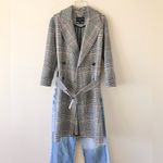 All Saints Tyla Check Plaid Wool Blend Belted Long Trench Coat Photo 16