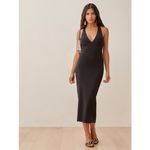 Reformation  Black Knit Ribbed Ashlee Midi Dress Size Large Photo 2