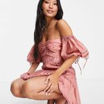 ASOS Off The Shoulder Coquette Voile Mini Dress With Lace Photo 9