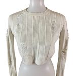 Etophe studios  Cream Distressed Ribbed Cropped Sweater Small Y2K Grunge Cozy Photo 1
