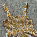 Yellow Paisley Wide Leg Cropped Jumpsuit with Pockets Size M Photo 4