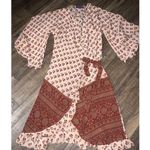 Indie Ella ANYA Butterfly Sleeve Silk Wrap Dress spring floral ruffle boho Brown Size M Photo 0