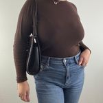 Vintage 90s Black Dark Brown Shiny Faux Leather Croc Embossed Shoulder Bag Photo 2
