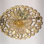 Vintage Gold Tone 3D Raised Pink Flower Boho Retro Brooch Shoulder Pin Photo 4