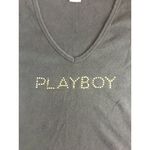 Playboy B42 Womens Rare Vintage  T-shirt with Rhinestones Black Gold Size Small Photo 2