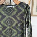 Attitudes by Renee Green Black Southwestern Blanket Print Stretchy 3/4 Sleeve Tu Size M Photo 1