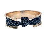Gold Tone Ribbon Tie Cuff Bracelet Blue White Lattice Pattern Preppy Nautical Blue Photo 2