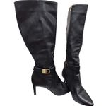 Calvin Klein JEMAMINE $230 Black Vegan Leather Designer Tall Heel Boots 9.5 Photo 1